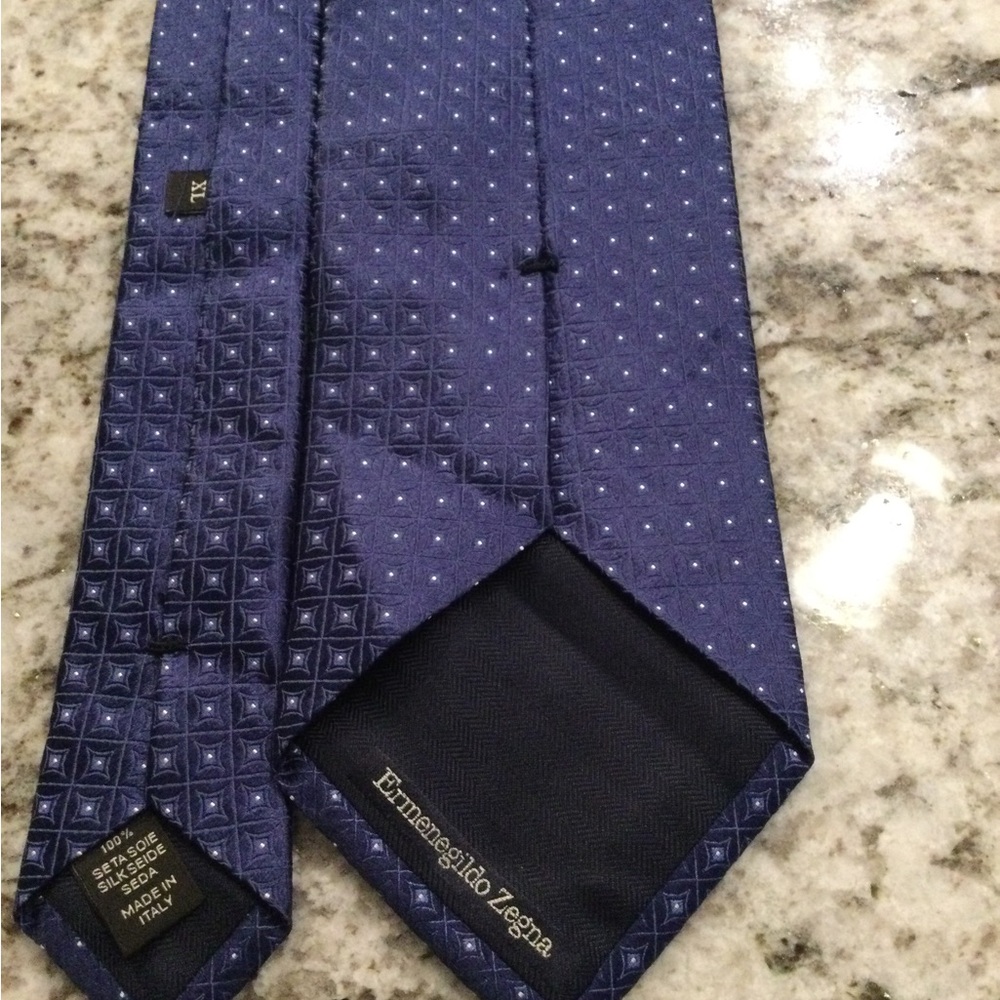Ermenegildo Zegna Purple-Blue Silk Dot and Geometric Pattern Tie